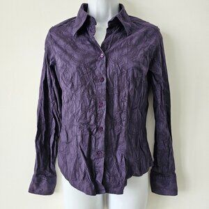 Antonello Purple Cotton Blend Crinkle LS Button Shirt Top Small Made in Italy
